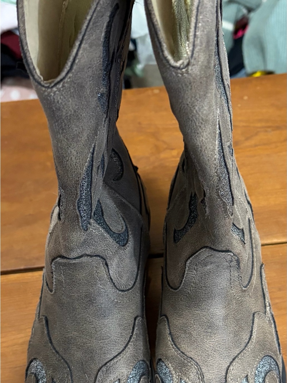 Jessica Cline Brown Western Boots with Glitter Stitching